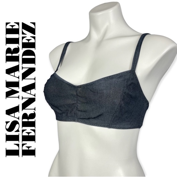 Lisa Marie Fernandez Balconette Bikini Top Swim Washed Gray Denim Look 3 US 6 -8